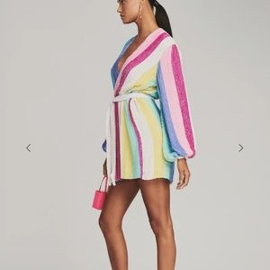 Retrofete Gabrielle dress robe unicorn stripe size Large NWT